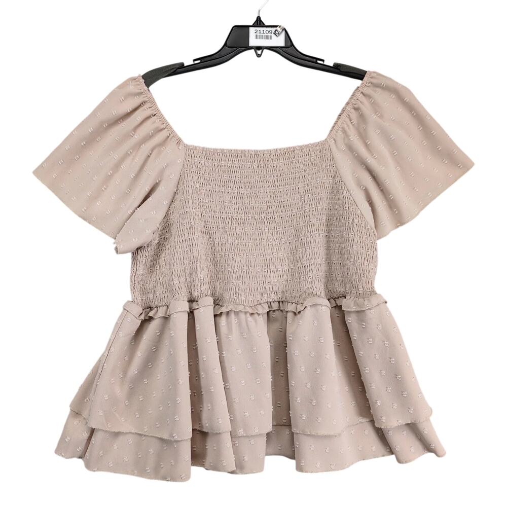 Emery Rose Khaki Smocked Blouse Plus Size 4XL Off Shoulder Flutter‎ Slv Peasant